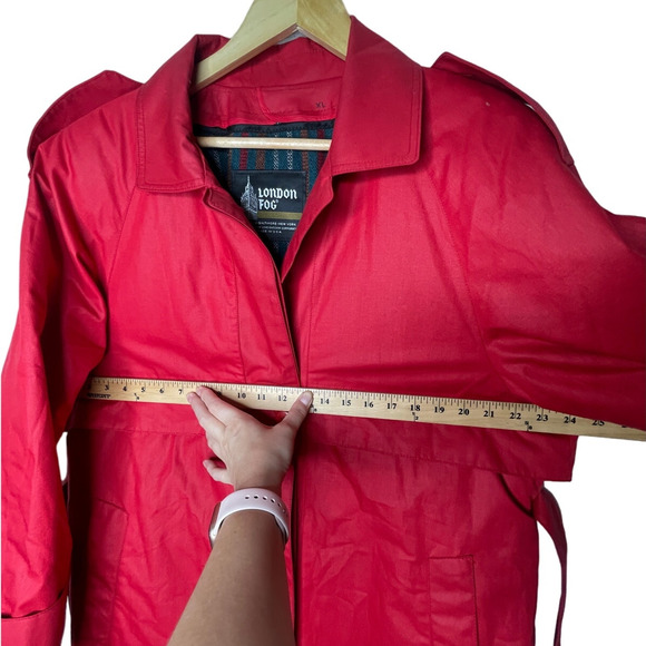 NEW! London Fog 14 Classic $249 Waxed Canvas Trench Coat Long Rain Jacket Red - Picture 10 of 14